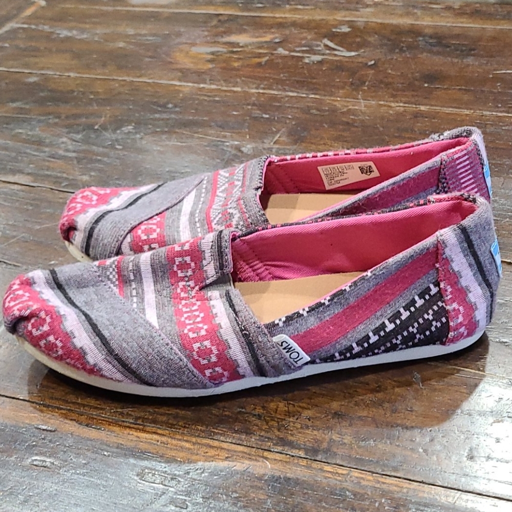 GUC Tom's Pink/Gray Slip-on Shoes 7.5 - Picture 3 of 8